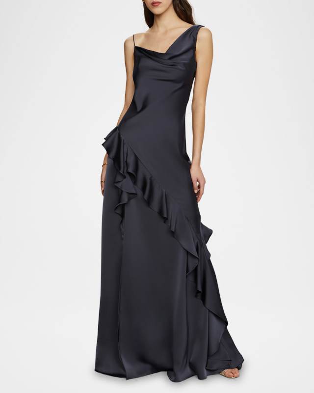 Juliet Charmeuse Cowl-Neck Gown